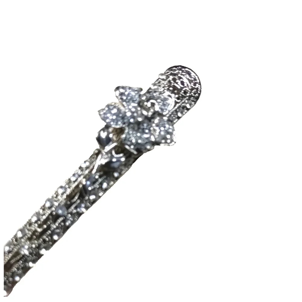 Hair Clip Barrette Silver Tone Rose Rhinestone Elegant Feminine